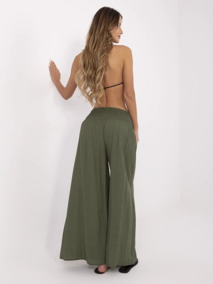 Damskie spodnie palazzo khaki z wysokim stanem – Stylowy-Wieszak
