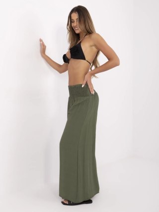 Damskie spodnie palazzo khaki z wysokim stanem – Stylowy-Wieszak