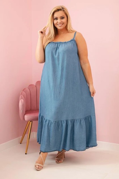 Letnia sukienka Plus Size maxi na ramiączkach z falbaną jeansowa Tencel