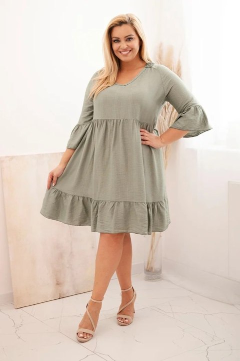 Sukienka damska Plus Size wiskozowa z ażurowym zdobieniem khaki