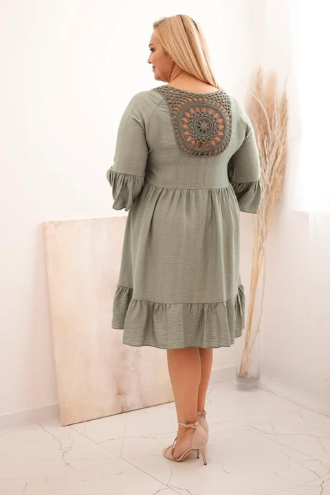 Sukienka damska Plus Size wiskozowa z ażurowym zdobieniem khaki