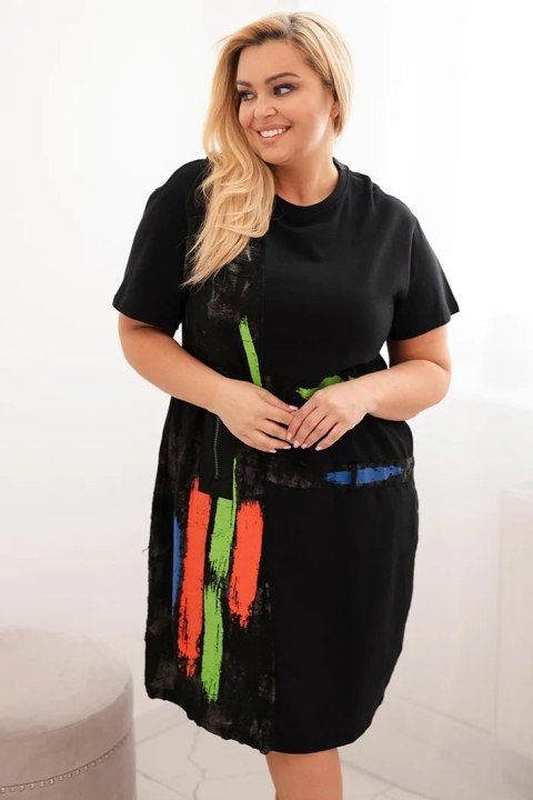Sukienka damska bawełniana Plus Size z kolorowym printem czarna