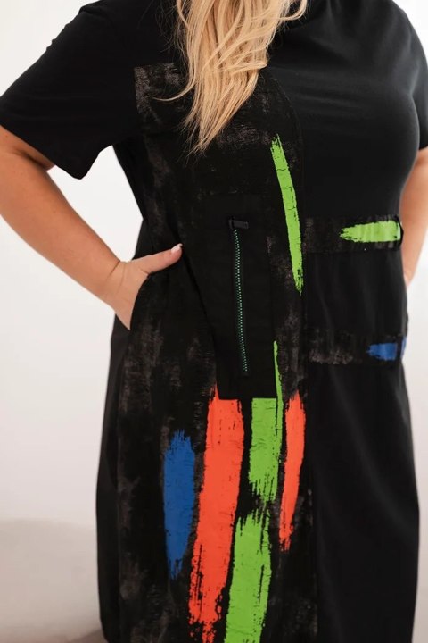 Sukienka damska bawełniana Plus Size z kolorowym printem czarna