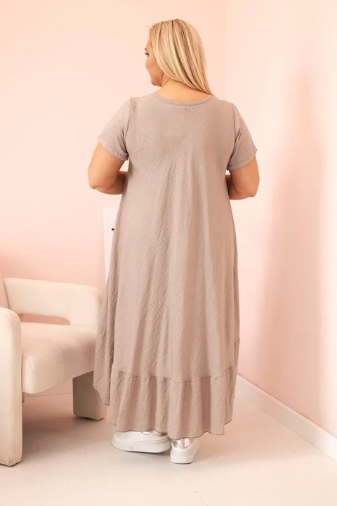 Sukienka damska plus size z krótkim rękawem i falbaną z lekkiej wiskozy fango Sukienka damska plus size z krótkim rękawem i falbaną z lekkiej wiskozy fango