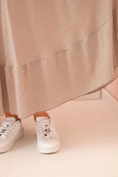 Sukienka damska plus size z krótkim rękawem i falbaną z lekkiej wiskozy fango Sukienka damska plus size z krótkim rękawem i falbaną z lekkiej wiskozy fango