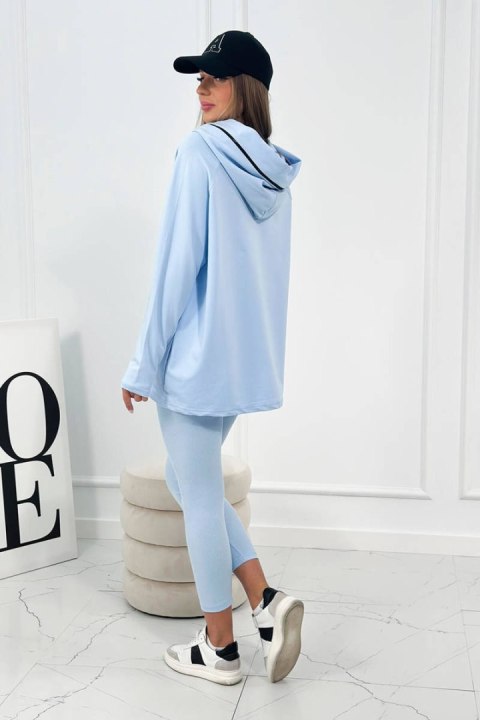 Komplet bawełniany bluza z kapturem + legginsy błękitny