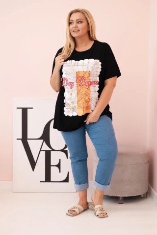 Bluzka damska Plus Size Day Dream czarna – bawełna, oversize, krótki rękaw