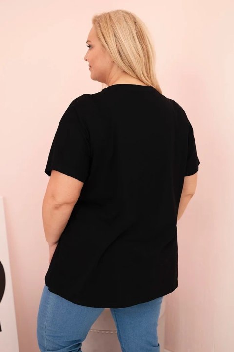 Bluzka damska Plus Size z krótkim rękawem i różowym printem Bluzka damska Plus Size z krótkim rękawem i różowym printem