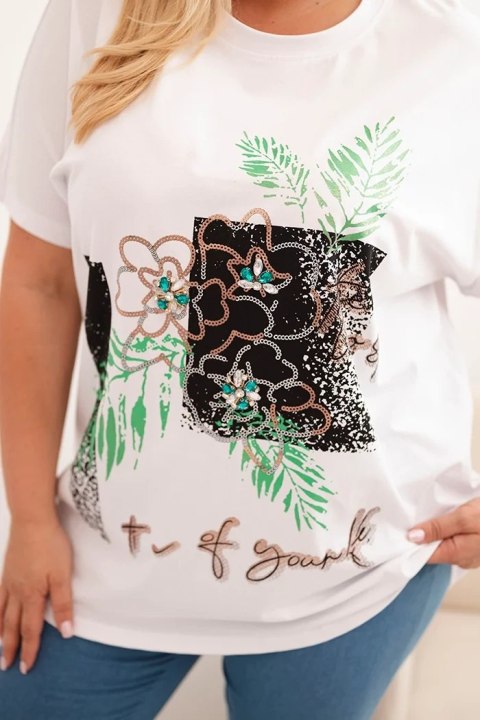 Casualowa bluzka Plus Size z ozdobnym nadrukiem – kolor biały + zielony Casualowa bluzka Plus Size z ozdobnym nadrukiem – kolor biały + zielony
