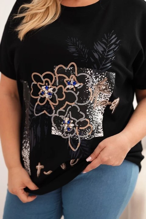 Bluzka bawełniana oversize z kwiatową aplikacją – Stylowy Wieszak