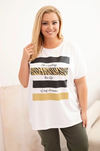 Bluzka Damska Plus Size Biała – Złoty Brokatowy Nadruk i Napis | Stylowy Wieszak