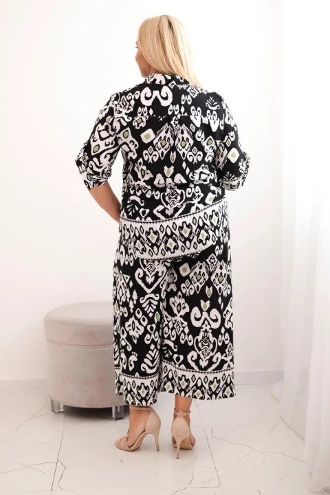 Komplet damski Plus Size wiskozowy z geometrycznym nadrukiem czarny Komplet damski Plus Size wiskozowy z geometrycznym nadrukiem czarny
