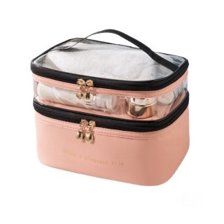 Kosmetyczka podróżna 2-poziomowa kremowa 17x23x15 cm KS92WZ3 | Organizer na kosmetyki z przezroczystą górą
