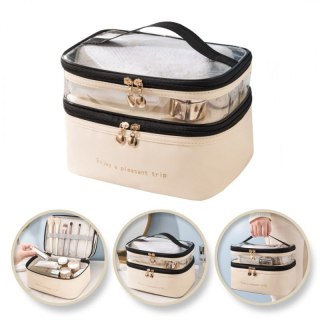 Kosmetyczka podróżna 2-poziomowa kremowa 17x23x15 cm KS92WZ3 – Stylowy Wieszak