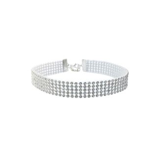 NASZYJNIK CHOKER KRYSZTAŁKI 1,6 CM SREBRNY