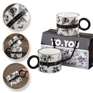 Zestaw 2 Kubków Ceramicznych TO YOU 310 ml – Czarno-Białe z Napisem + Ozdobne Pudełko