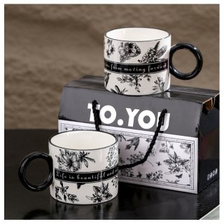 Zestaw 2 Kubków Ceramicznych TO YOU 310 ml – Czarno-Białe z Napisem + Ozdobne Pudełko