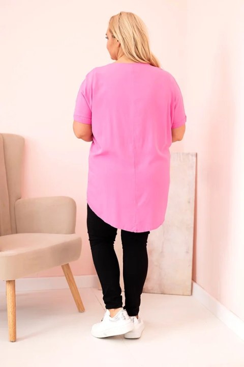 Bluzka damska Plus Size z wiskozy z kwiatowym nadrukiem i napisem różowa Bluzka damska Plus Size z wiskozy z kwiatowym nadrukiem i napisem różowa