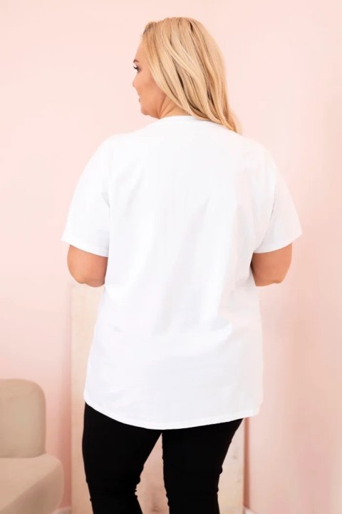 Bluzka damska bawełniana Plus Size z dżetami biały + camelowy Bluzka damska bawełniana Plus Size z dżetami biały + camelowy