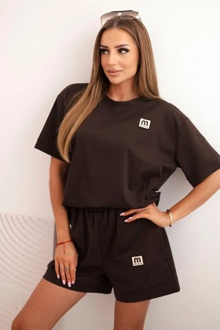 Komplet Damski Punto Brązowy – Bluzka z Krótkim Rękawem i Szorty | Stylowy Wieszak