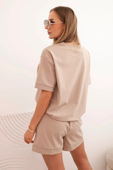 Letni komplet damski camel – casualowy styl z włoską jakością Letni komplet damski camel – casualowy styl z włoską jakością