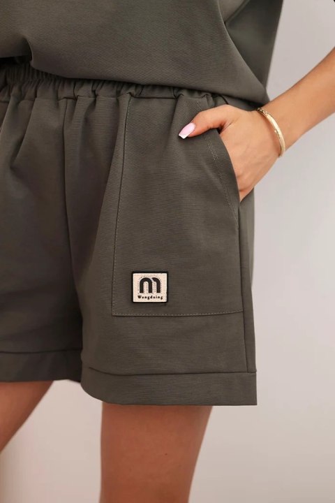Khaki komplet damski z gumką w pasie i luźną górą – Stylowy Wieszak Khaki komplet damski z gumką w pasie i luźną górą – Stylowy Wieszak