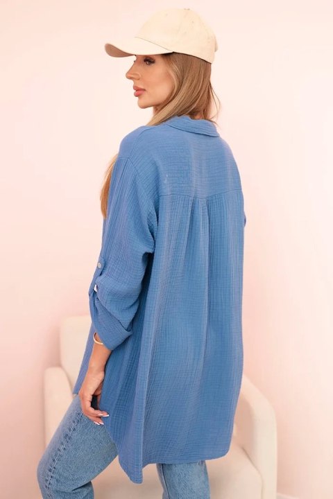 Koszula Muślinowa Oversize Damska Bawełniana Ciemny Jeans – Stylowy Wieszak