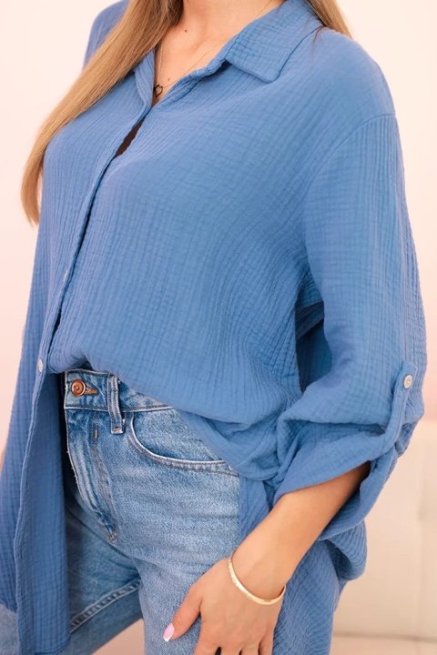 Koszula Muślinowa Oversize Damska Bawełniana Ciemny Jeans – Stylowy Wieszak