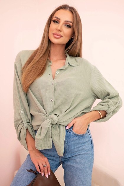 Koszula Muślinowa Damska Oversize Jasne Khaki – 100% Bawełna | Stylowy Wieszak