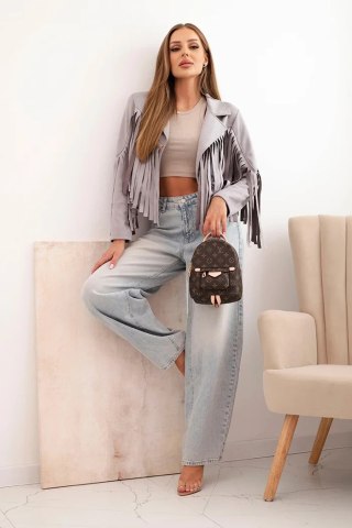 Kurtka damska z frędzlami szara boho zamsz – Stylowy Wieszak