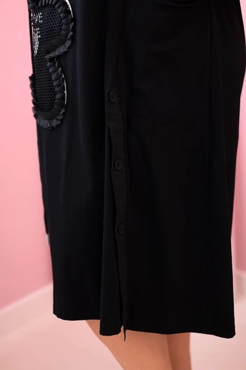 Sukienka damska Plus Size z kieszeniami i ozdobnym paskiem czarna Sukienka damska Plus Size z kieszeniami i ozdobnym paskiem czarna