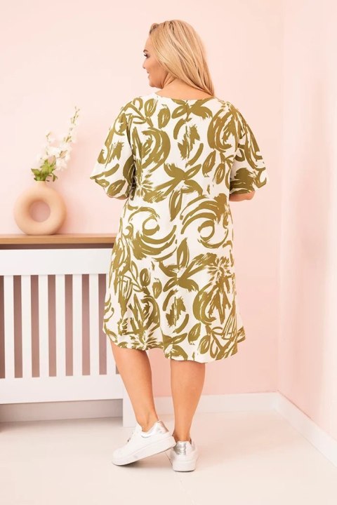 Sukienka damska Plus Size z wiskozy z abstrakcyjnym wzorem oliwkowa Sukienka damska Plus Size z wiskozy z abstrakcyjnym wzorem oliwkowa