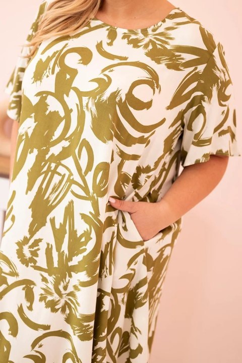 Sukienka damska Plus Size z wiskozy z abstrakcyjnym wzorem oliwkowa Sukienka damska Plus Size z wiskozy z abstrakcyjnym wzorem oliwkowa