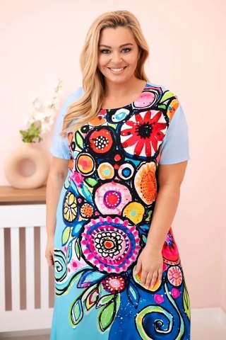 Sukienka damska Plus Size z wiskozy z kolorowym nadrukiem niebieska