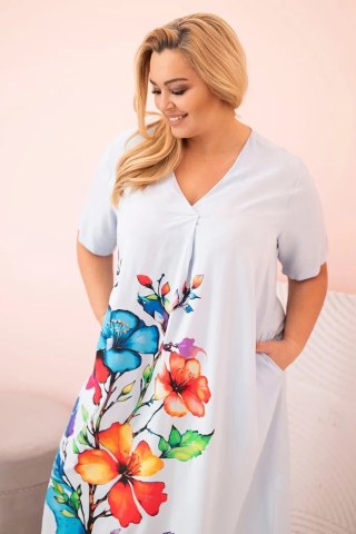 Sukienka damska Plus Size z wiskozy z kwiatowym nadrukiem biała