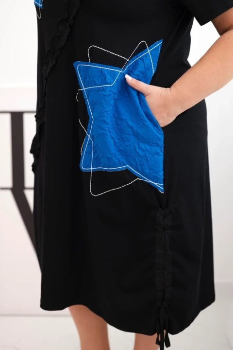 Sukienka damska bawełniana Plus Size z gwiazdami czarny + chabrowy Sukienka damska bawełniana Plus Size z gwiazdami czarny + chabrowy
