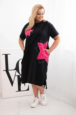 Sukienka damska bawełniana Plus Size z gwiazdami czarny + różowy