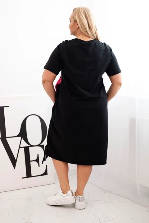Sukienka damska bawełniana Plus Size z gwiazdami czarny + różowy Sukienka damska bawełniana Plus Size z gwiazdami czarny + różowy
