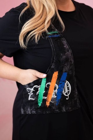 Sukienka damska bawełniana Plus Size z kieszeniami i napisami czarna