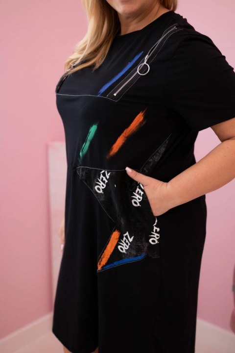 Sukienka damska bawełniana Plus Size z nadrukiem czarna Sukienka damska bawełniana Plus Size z nadrukiem czarna
