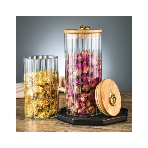 Cukiernica, pojemnik ryflowany z przykrywką bambusowa, rozm. L, 1150 ml 1szt SZK169 Cukiernica, pojemnik ryflowany z przykrywką bambusowa, rozm. L, 1150 ml 1szt SZK169