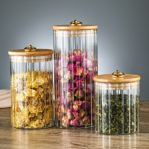 Cukiernica, pojemnik ryflowany z przykrywką bambusowa, rozm. L, 1150 ml 1szt SZK169 Cukiernica, pojemnik ryflowany z przykrywką bambusowa, rozm. L, 1150 ml 1szt SZK169