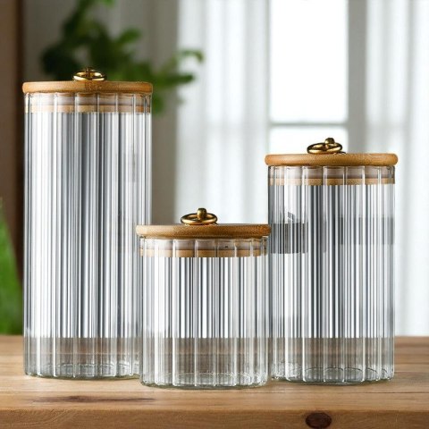 Cukiernica, pojemnik ryflowany z przykrywką bambusowa, rozm. L, 1150 ml 1szt SZK169 Cukiernica, pojemnik ryflowany z przykrywką bambusowa, rozm. L, 1150 ml 1szt SZK169