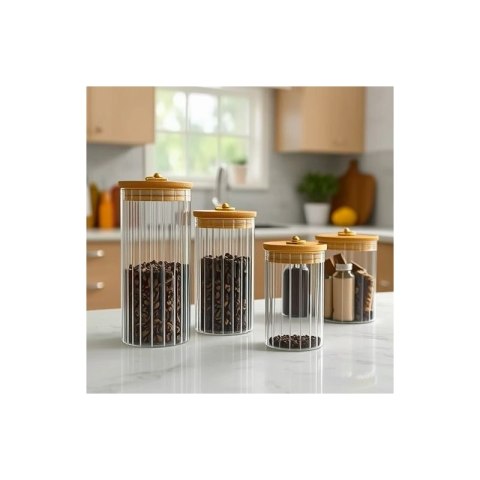 Cukiernica, pojemnik ryflowany z przykrywką bambusowa, rozm. M, 850 ml 1szt SZK168 Cukiernica, pojemnik ryflowany z przykrywką bambusowa, rozm. M, 850 ml 1szt SZK168