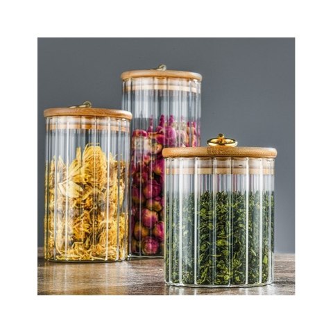 Cukiernica, pojemnik ryflowany z przykrywką bambusowa, rozm. S, 550 ml 1szt SZK167 Cukiernica, pojemnik ryflowany z przykrywką bambusowa, rozm. S, 550 ml 1szt SZK167