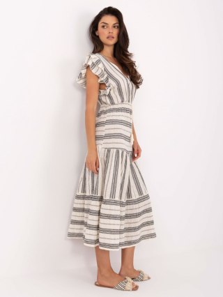 Ecru-czarna sukienka boho midi w paski z falbaną OCH BELLA