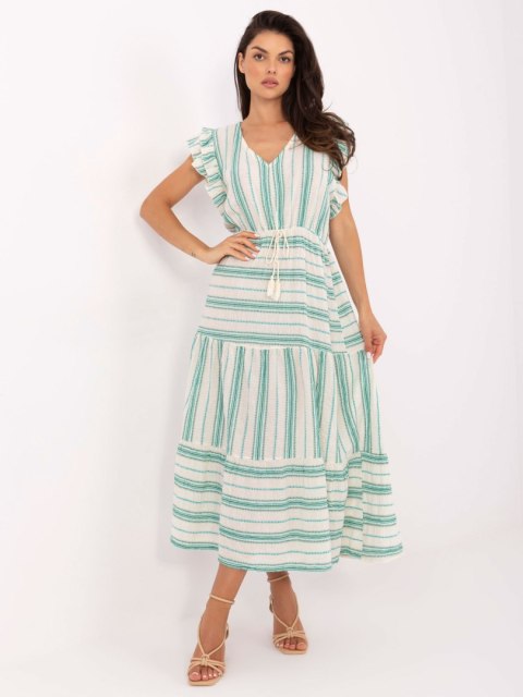 Stylizacja wakacyjna z bawełnianą sukienką midi boho z krótkim rękawem Stylizacja wakacyjna z bawełnianą sukienką midi boho z krótkim rękawem