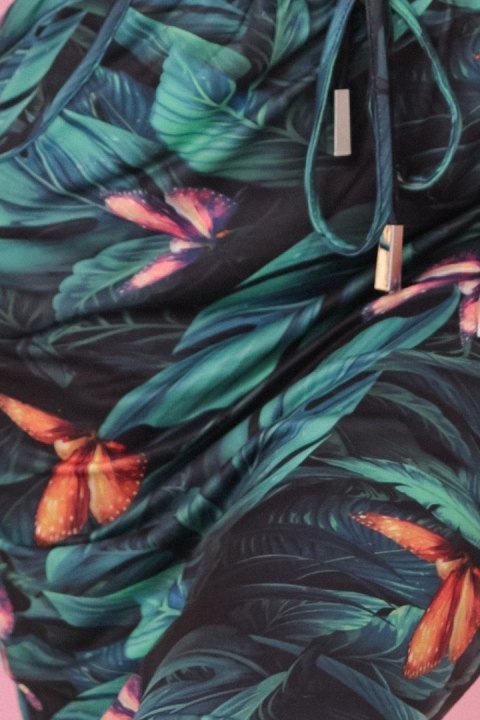 13-166 Sukienka sportowa z kieszonkami i wiązaniem - liście 3D - S