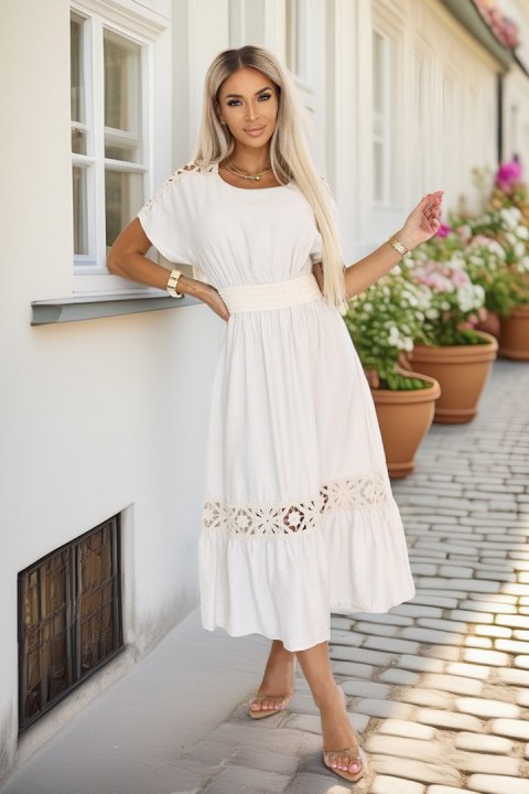 618-1 Subtelna sukienka w stylu boho z ażurowymi wstawkami - ecru - UNI 618-1 Subtelna sukienka w stylu boho z ażurowymi wstawkami - ecru - UNI