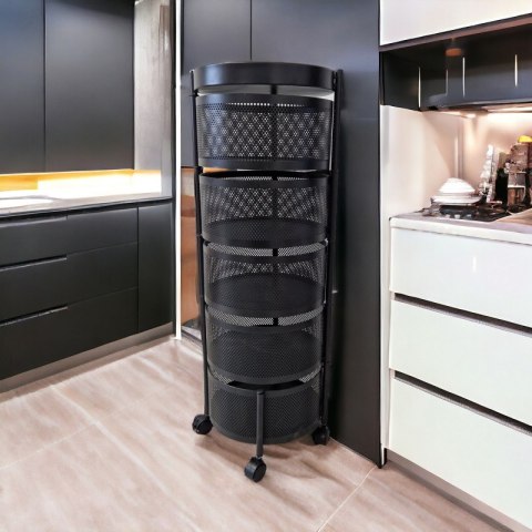 Pięciopoziomowy, obrotowy kosz na kółkach 33 x 90,5 cm, metalowy czarny SZ33 Pięciopoziomowy, obrotowy kosz na kółkach 33 x 90,5 cm, metalowy czarny SZ33